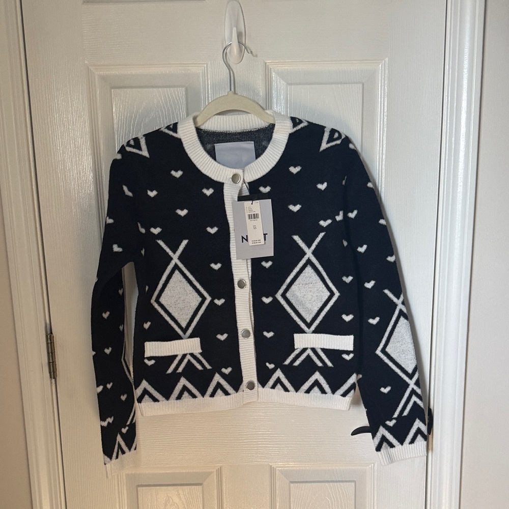 Black and White Patterned Cardigan Jacket